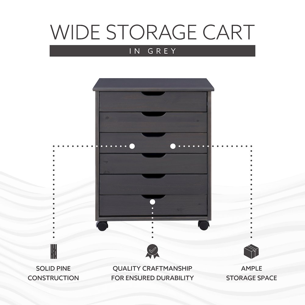 Cary Six Drawer Wide Roll Cart, Grey. Picture 14