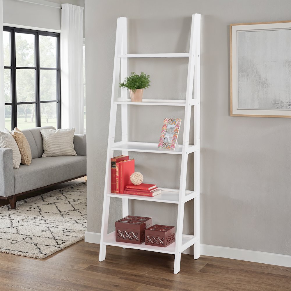 Acadia Ladder Bookshelf, White. Picture 4