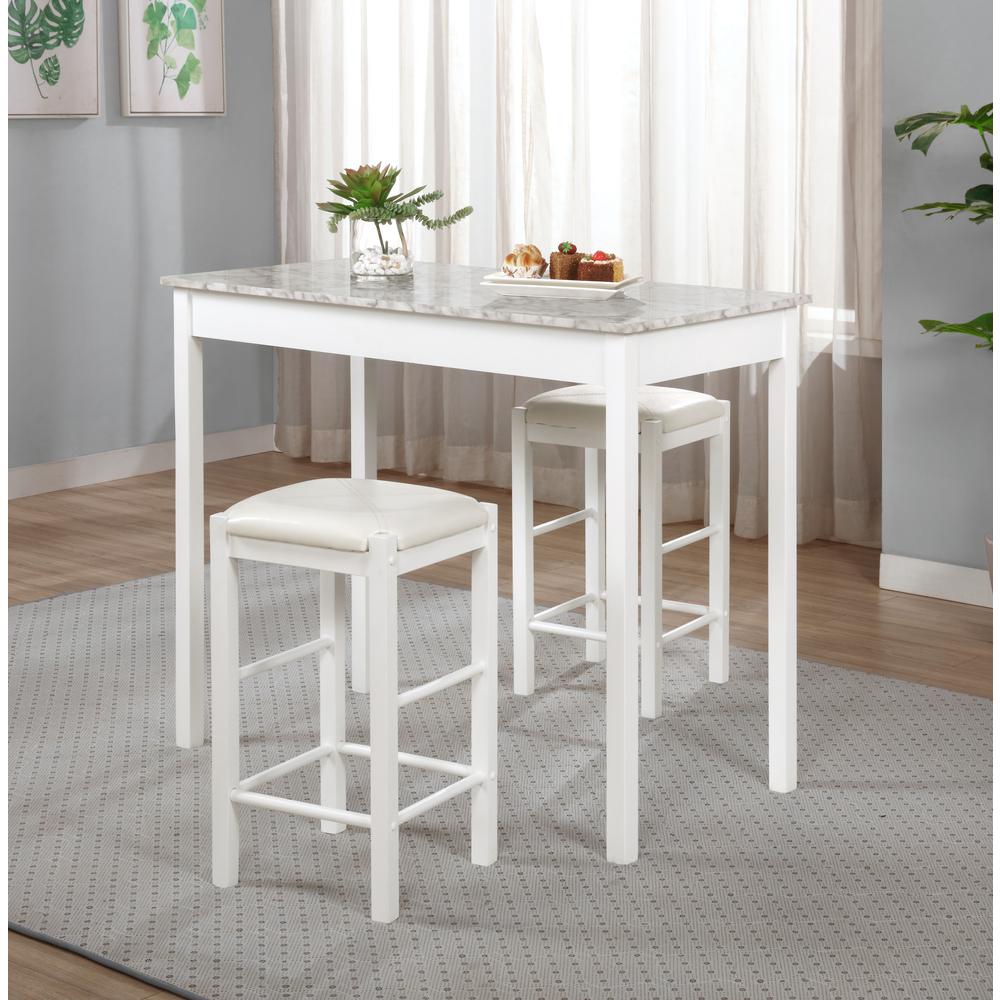 Lancer 3 Piece Tavern Set, White Faux Marble. Picture 2
