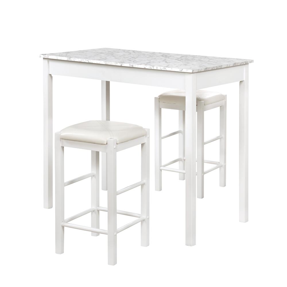 Lancer 3 Piece Tavern Set, White Faux Marble. Picture 1