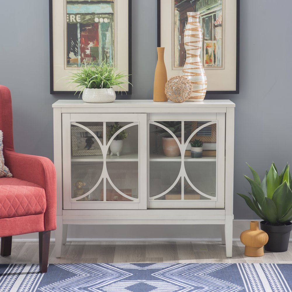 Monroe Wood 2 Sliding Door Accent Cabinet White. Picture 2