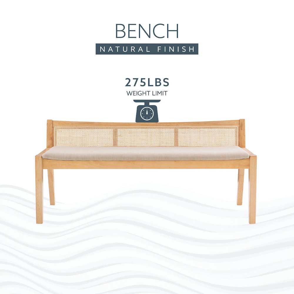 Nassau Rattan Cane Bench with Back, Beige. Picture 14