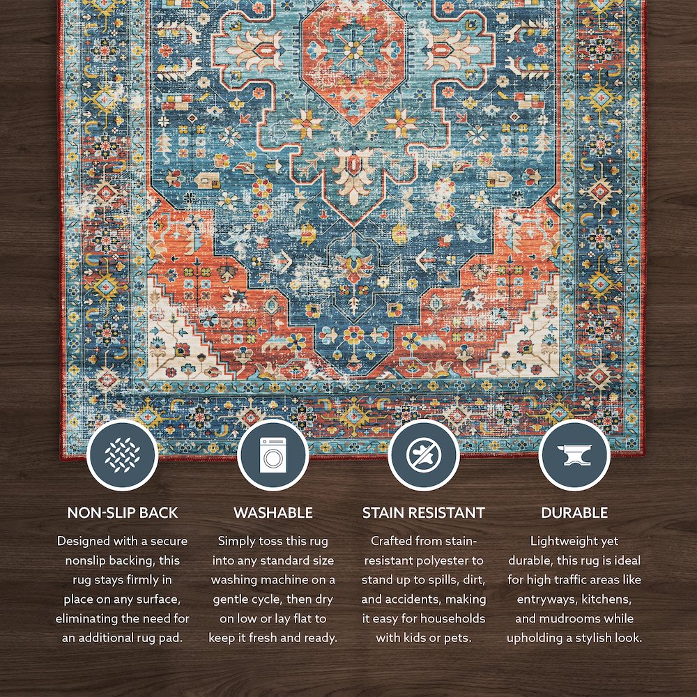 Washable Markum Teal/Rust 2x3, Rug. Picture 3