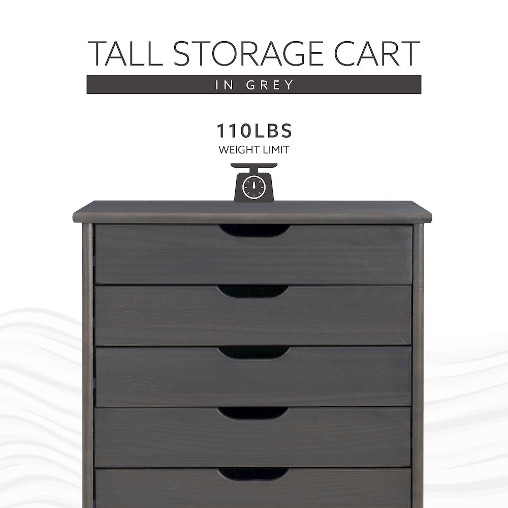 Cary Eight Drawer Rolling Storage Cart, Grey. Picture 16