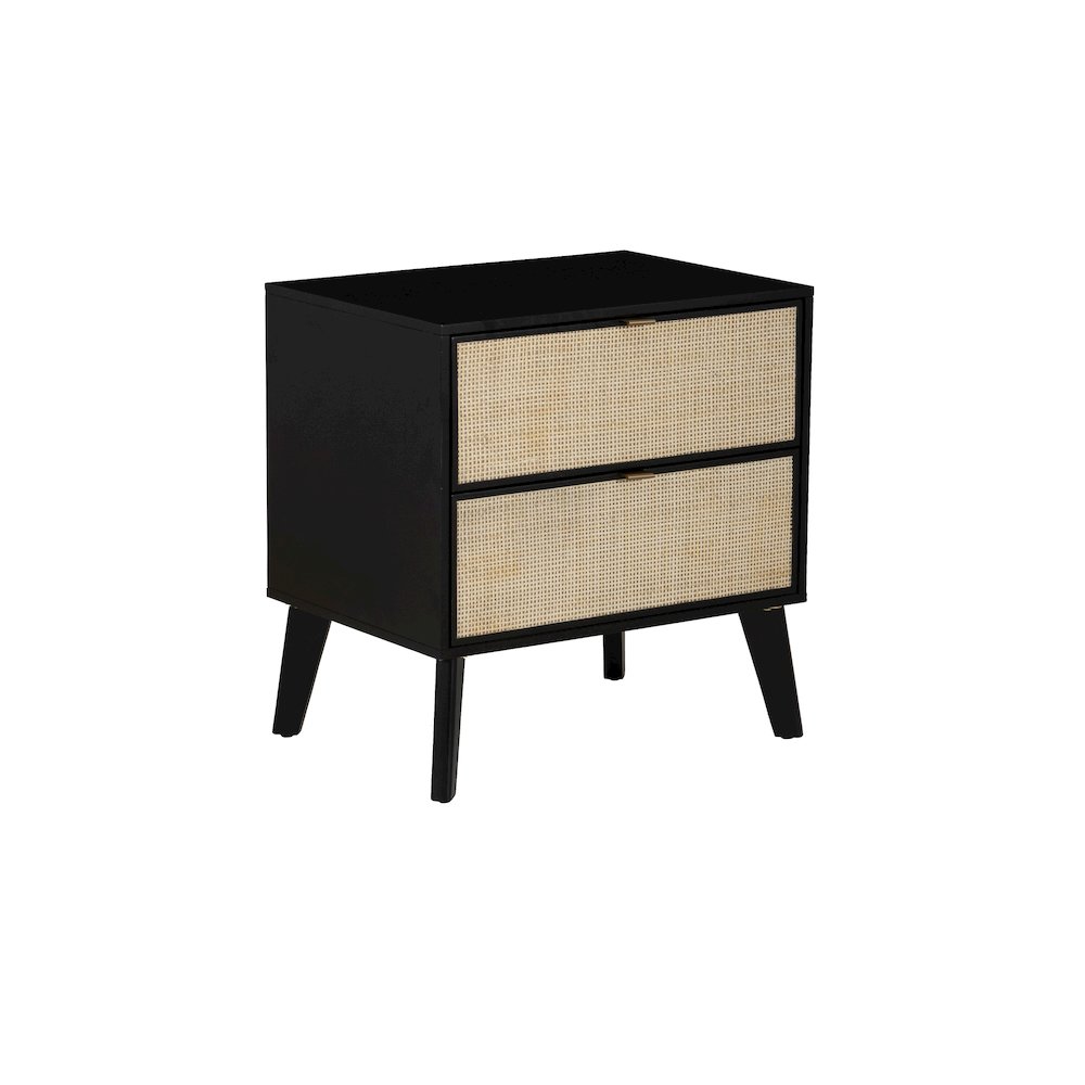 Collett Cane 2 Drawer Nightstand Black. Picture 1