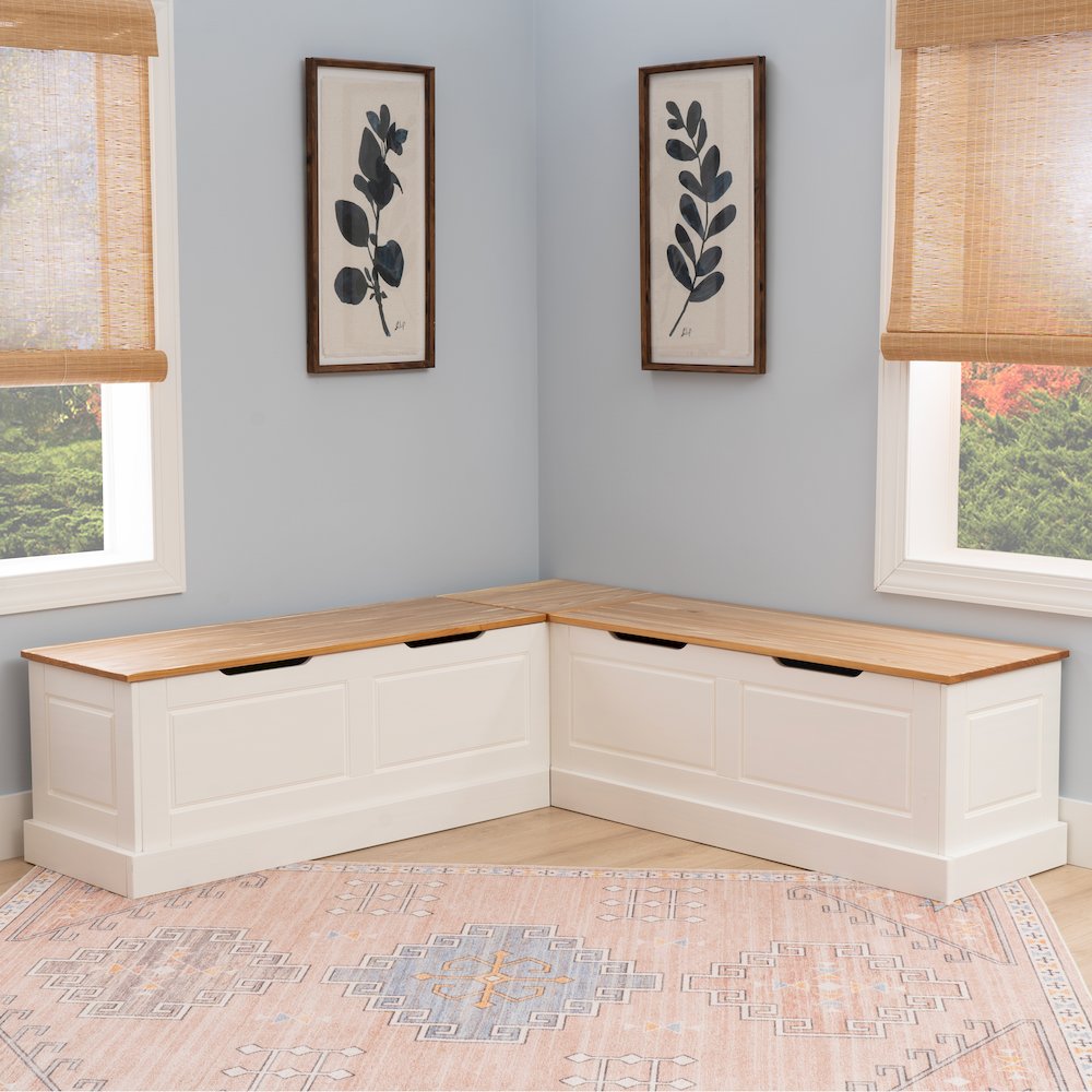 Tobin Backless Two Tone Breakfast Nook, Natural And White. Picture 4