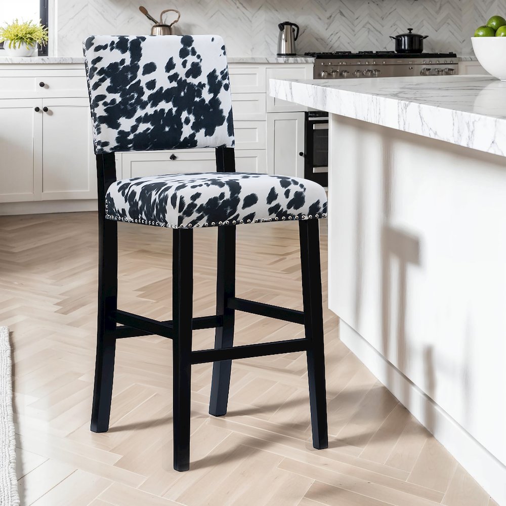 Corey Black Cow Print Bar Stool. Picture 5
