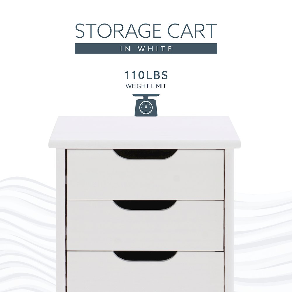 Cary Six Drawer Rolling Storage Cart, White Wash. Picture 15