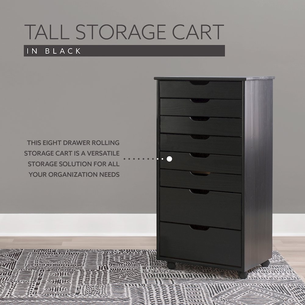 Cary Eight Drawer Rolling Storage Cart, Black. Picture 13