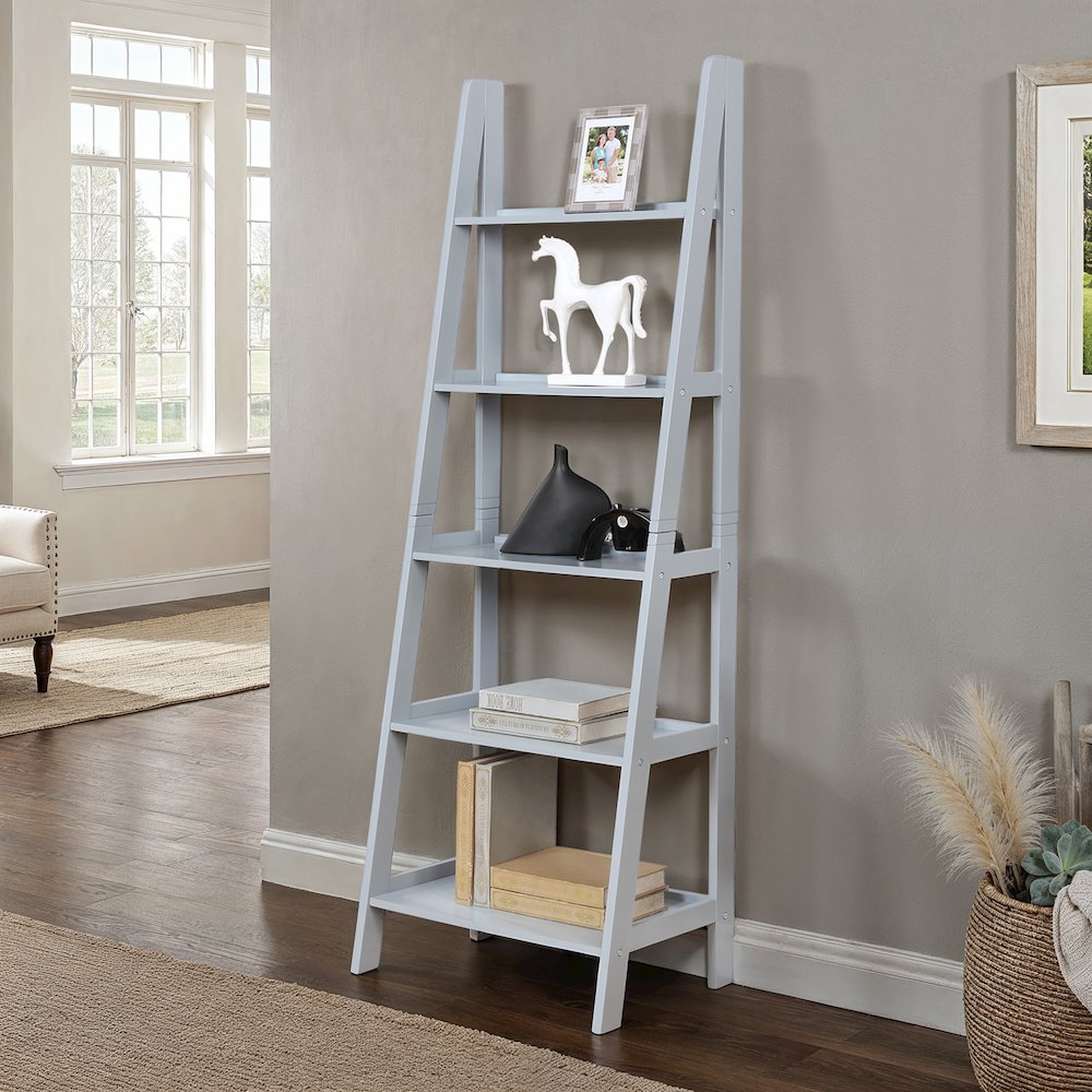 Acadia Ladder Bookshelf, Grey. Picture 4