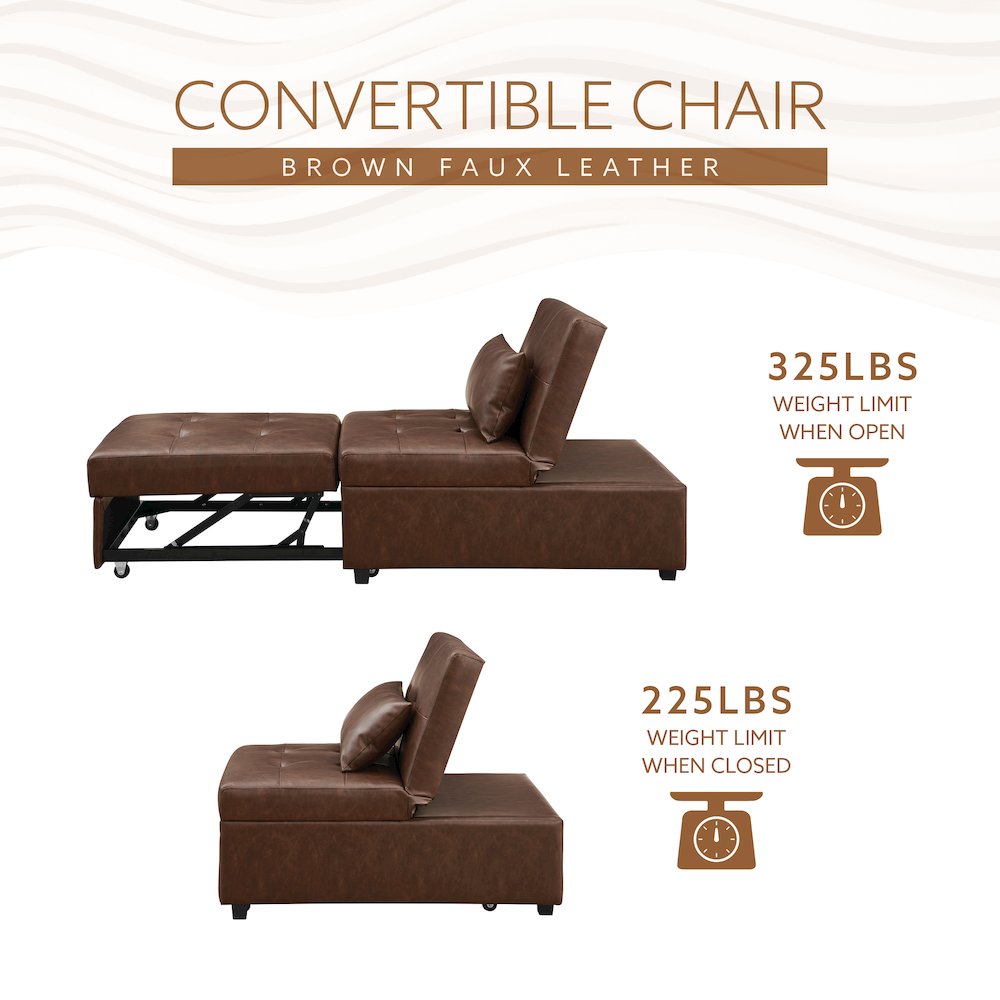 Boone Sofa Bed, Brown Faux Leather. Picture 17