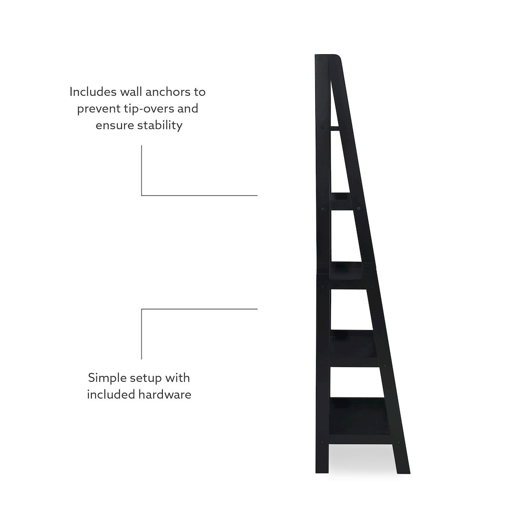 Acadia Ladder Bookshelf, Black. Picture 9