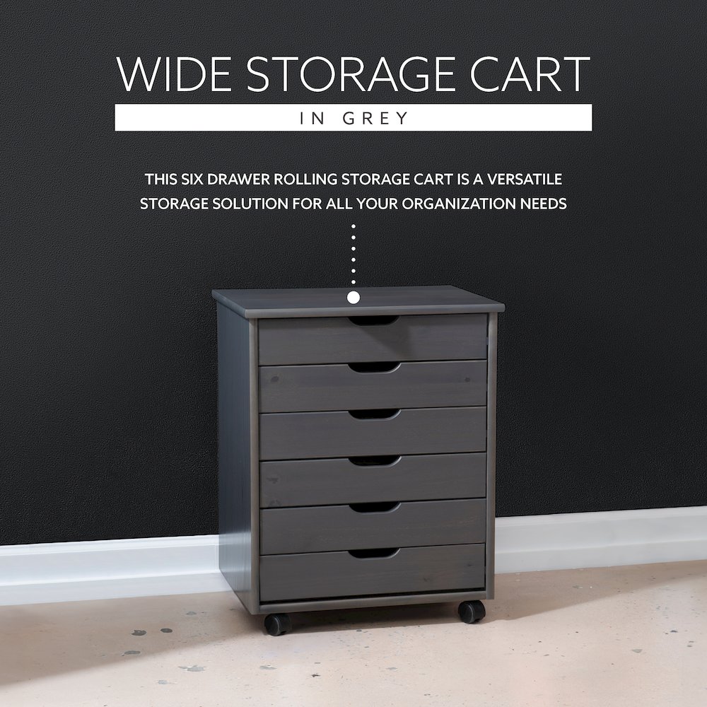 Cary Six Drawer Wide Roll Cart, Grey. Picture 11