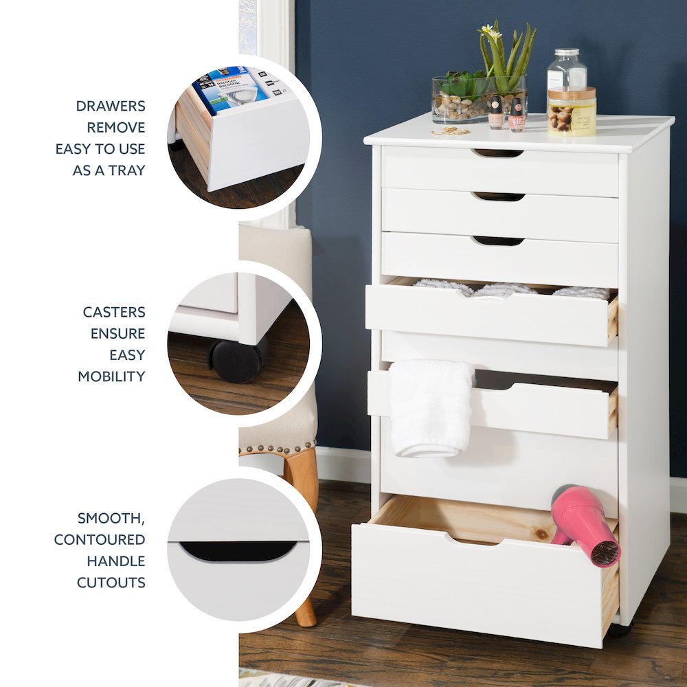 Cary Eight Drawer Rolling Storage Cart, White Wash. Picture 13