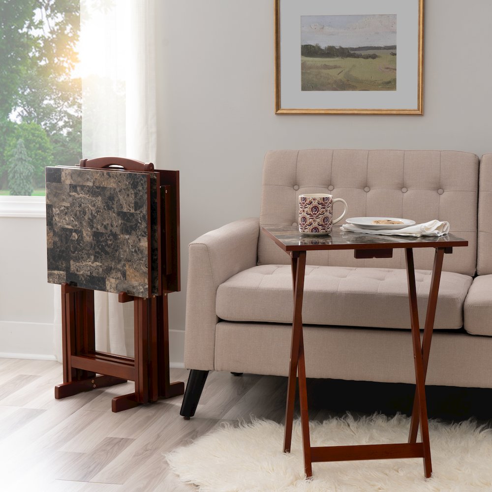 Tray Table Set Faux Marble -Brown. Picture 4