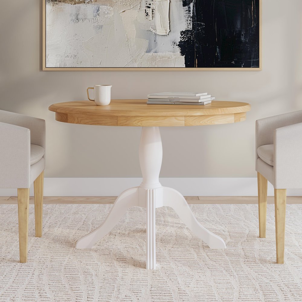 Tobin Pedestal Dining Table, Natural And White. Picture 4