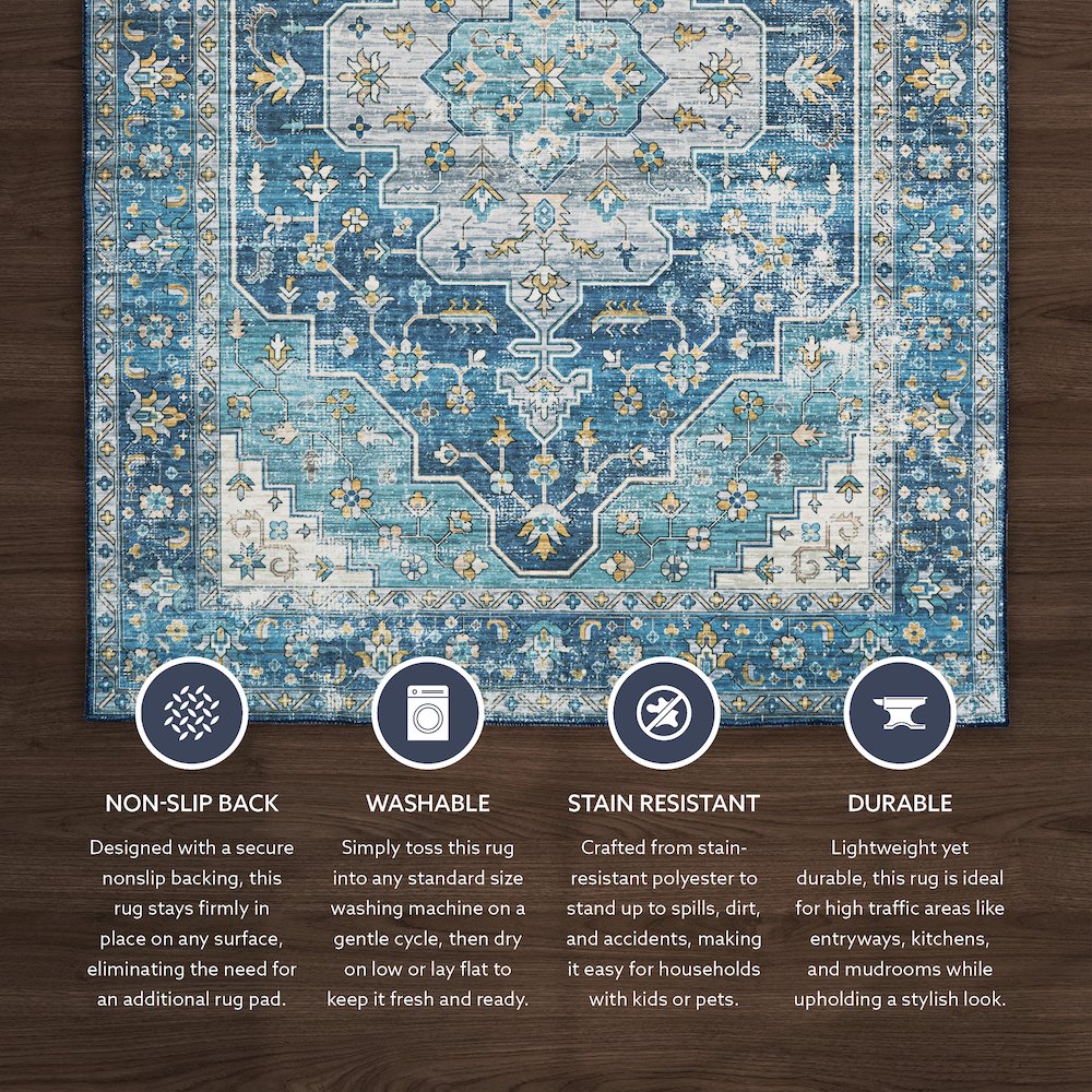 Washable Sariah Teal/Ivory 2x8, Rug. Picture 2