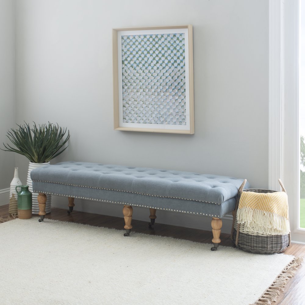 Isabelle Washed Blue Linen 62 Inches Bench. Picture 3