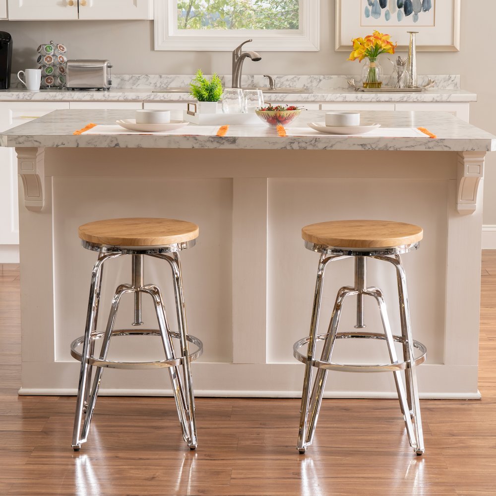 Tatum Wood and Metal Adjustable Stool Silver. Picture 2