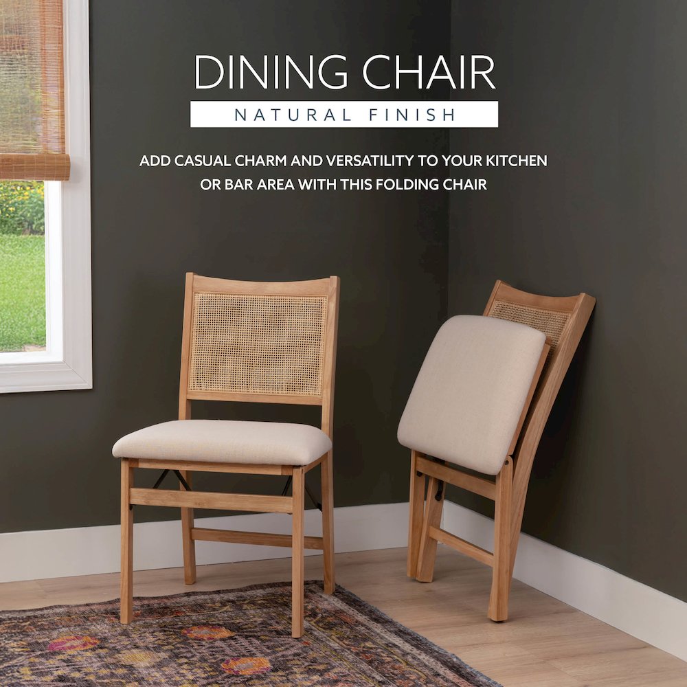 Bina Rattan Cane Folding Dining Side Chair, Beige. Picture 17