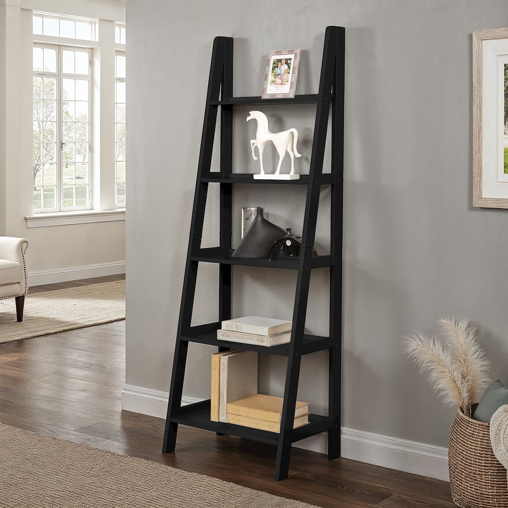 Acadia Ladder Bookshelf, Black. Picture 4