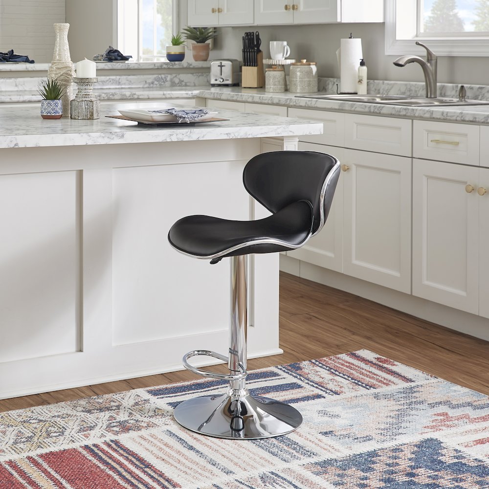 Chrome and Black PU Barstool. Picture 3