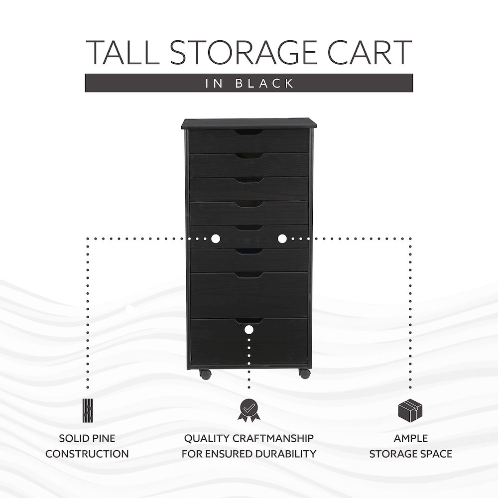 Cary Eight Drawer Rolling Storage Cart, Black. Picture 16