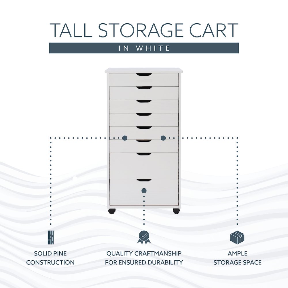 Cary Eight Drawer Rolling Storage Cart, White Wash. Picture 15