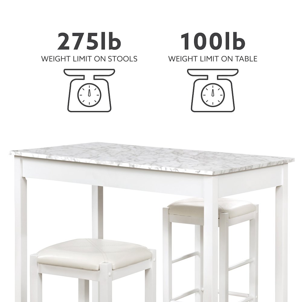 Lancer 3 Piece Tavern Set, White Faux Marble. Picture 13