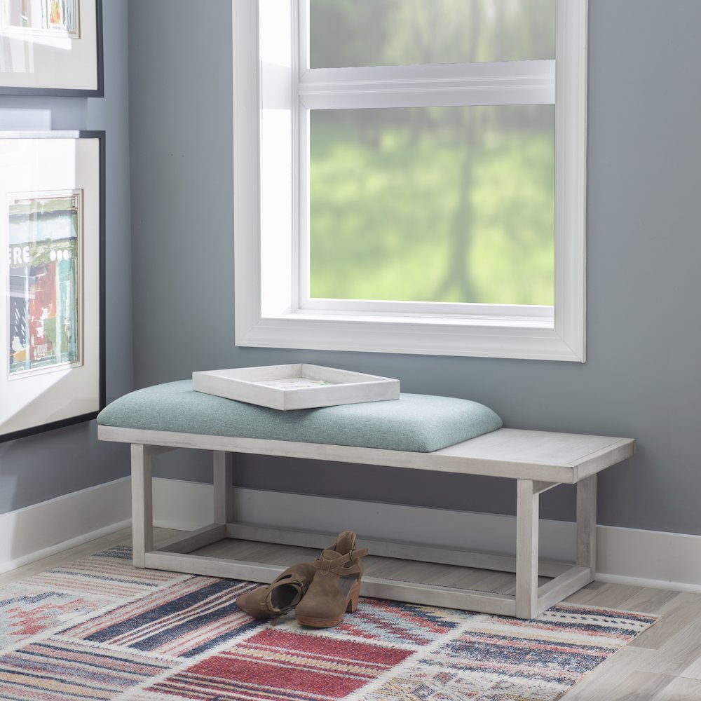 Georgia Bench With Tray Whitewash Aqua. Picture 5