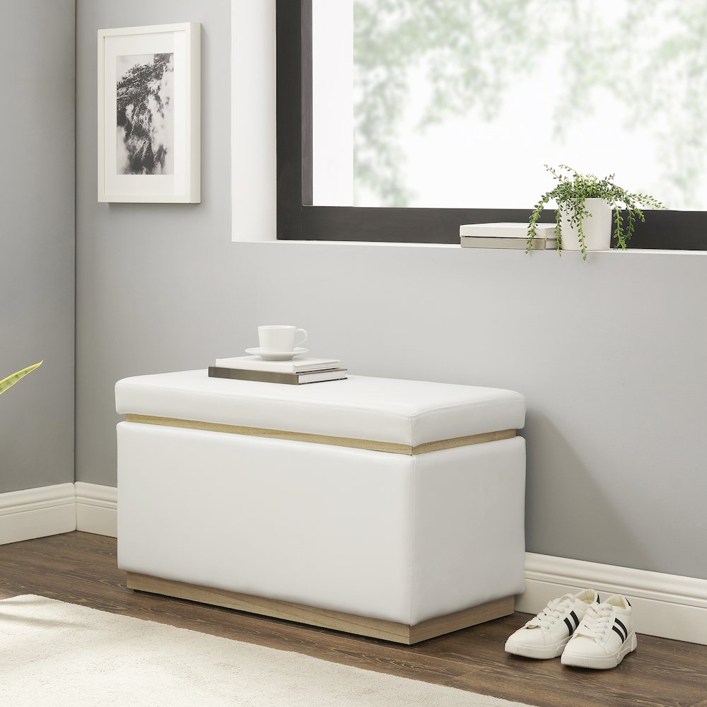 Blanche Rectangle Ottoman White Pu. Picture 2