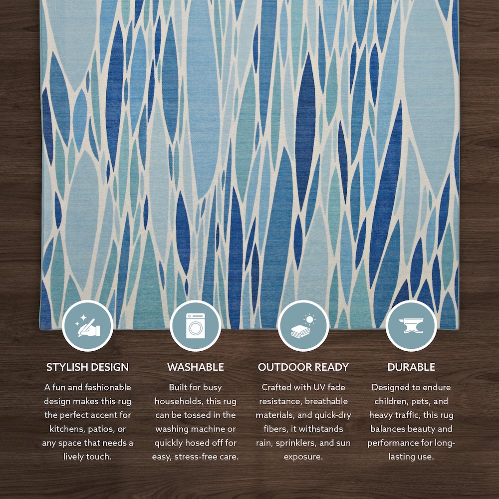 Outdoor Washable Pompano Blue & Ivory 7' X 9', Rug. Picture 5