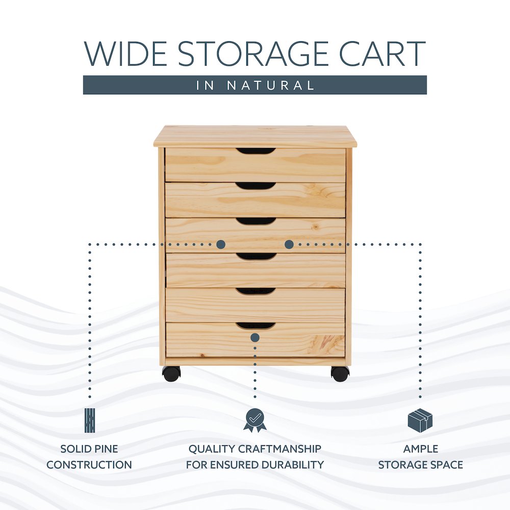 Cary Six Drawer Wide Roll Cart, Natural. Picture 15