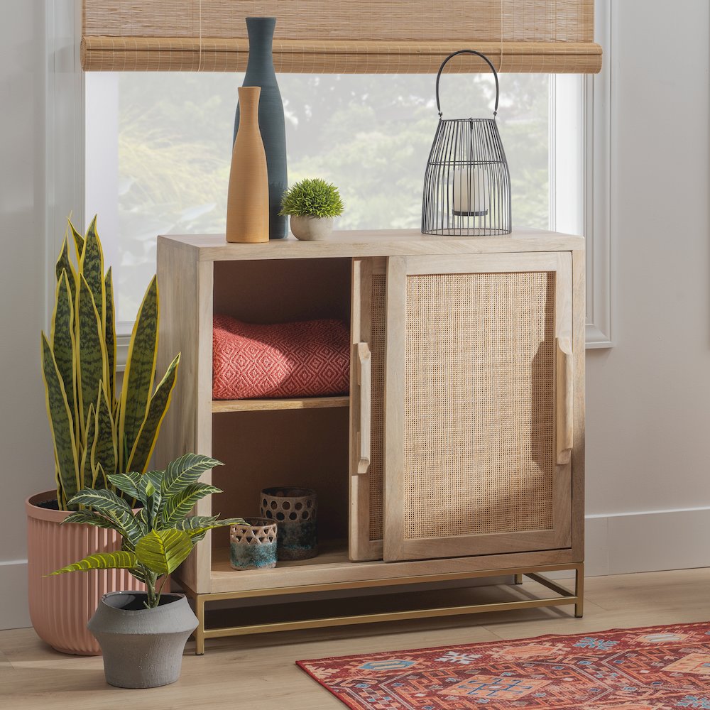Janie Rattan Cabinet Two Sliding Doors. Picture 5