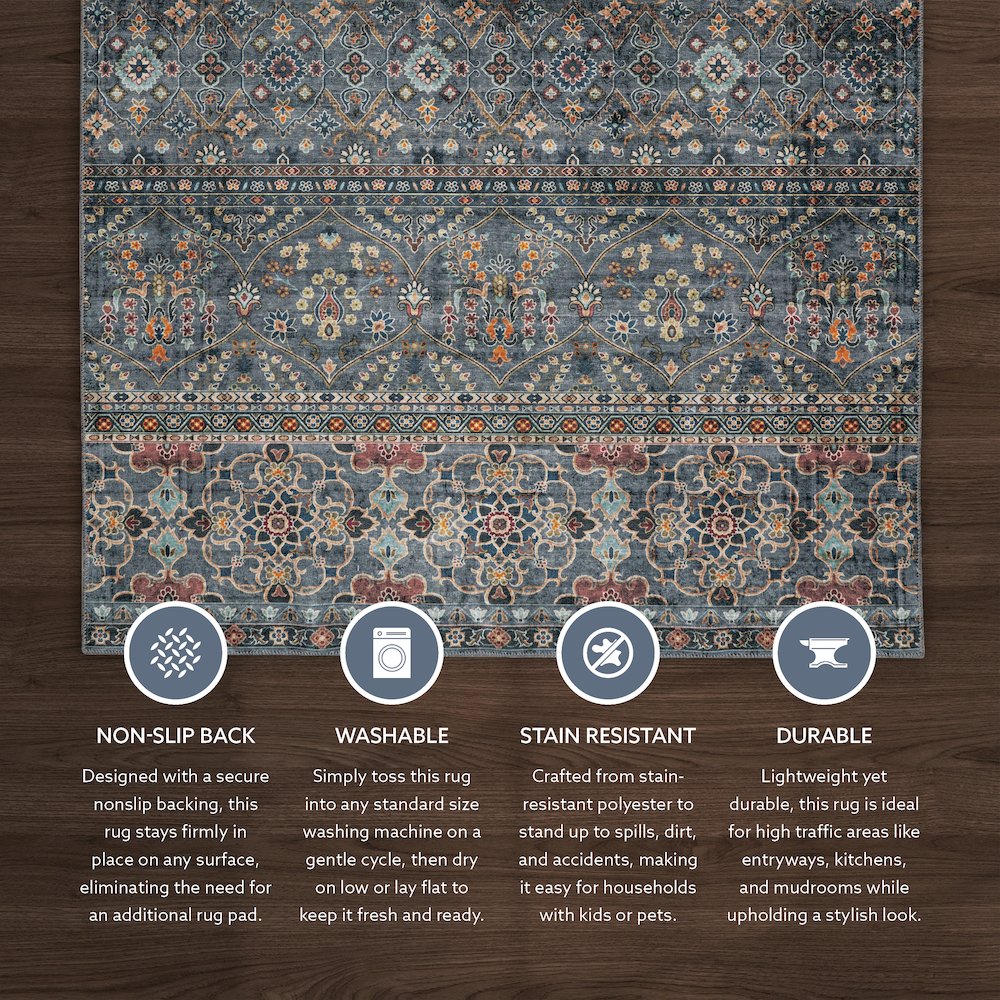 Washable Grant Teal/Ivory 5x7, Rug. Picture 4