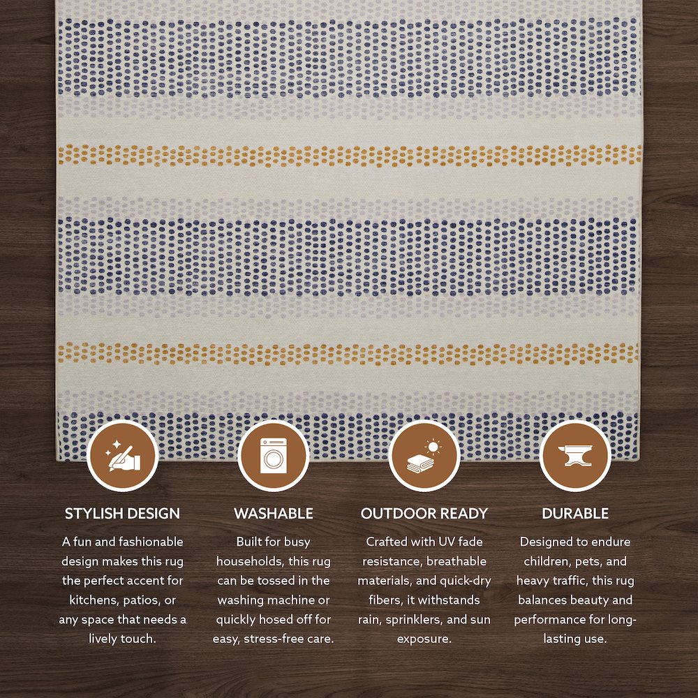 Outdoor Washable Delray Ivory & Blue 5' X7', Rug. Picture 5