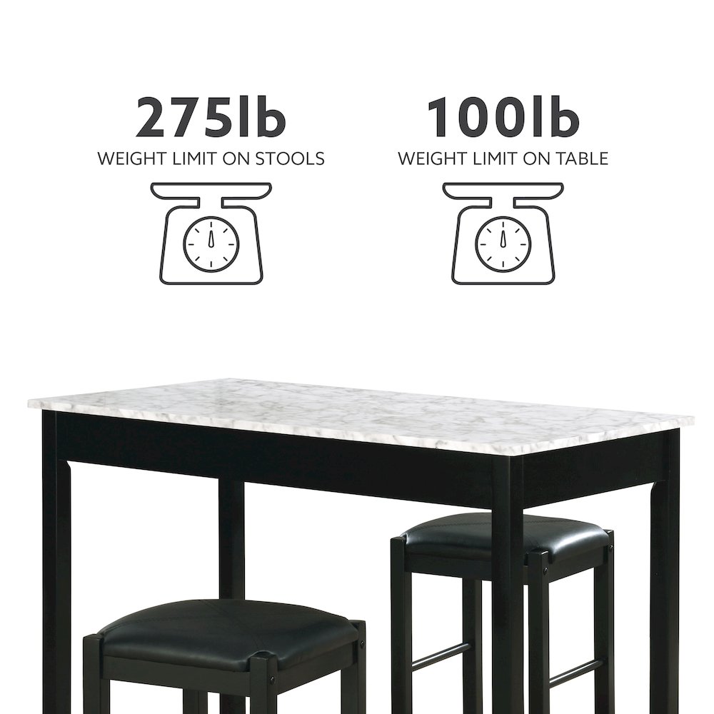 Lancer 3 Piece Tavern Set, Faux Black Marble. Picture 12