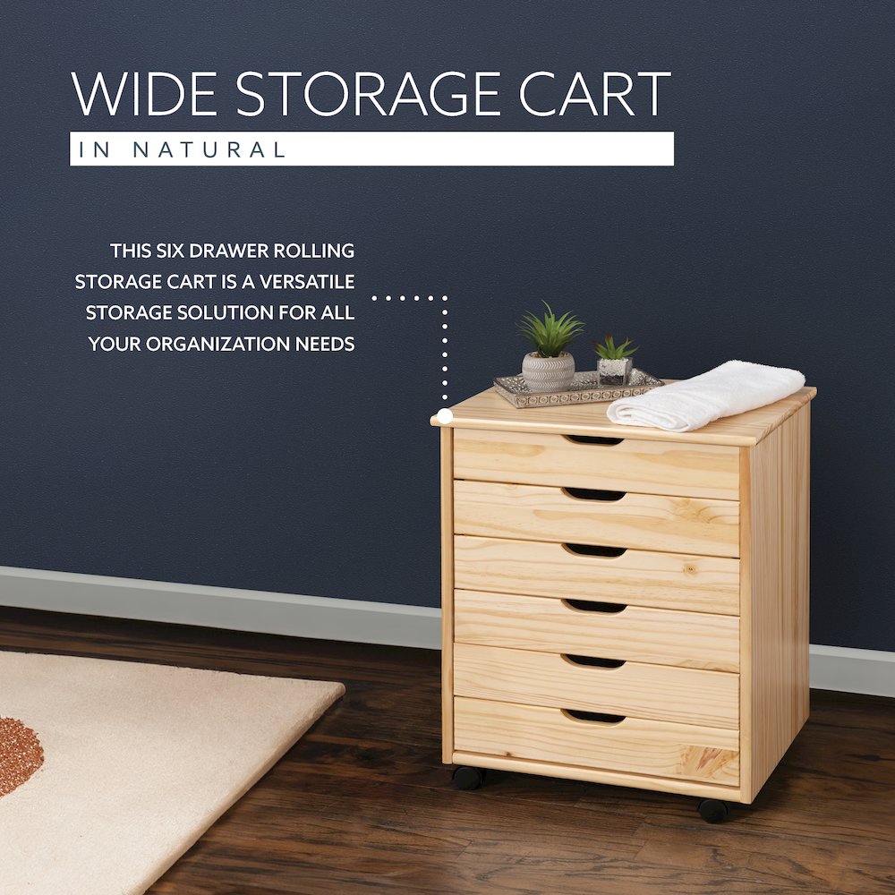Cary Six Drawer Wide Roll Cart, Natural. Picture 12