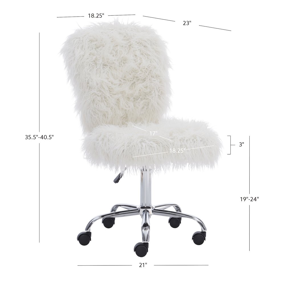 Faux Flokati Armless Office Chair, White. Picture 14