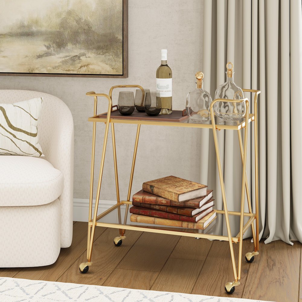 Gold Mid-Century Bar Cart. Picture 4