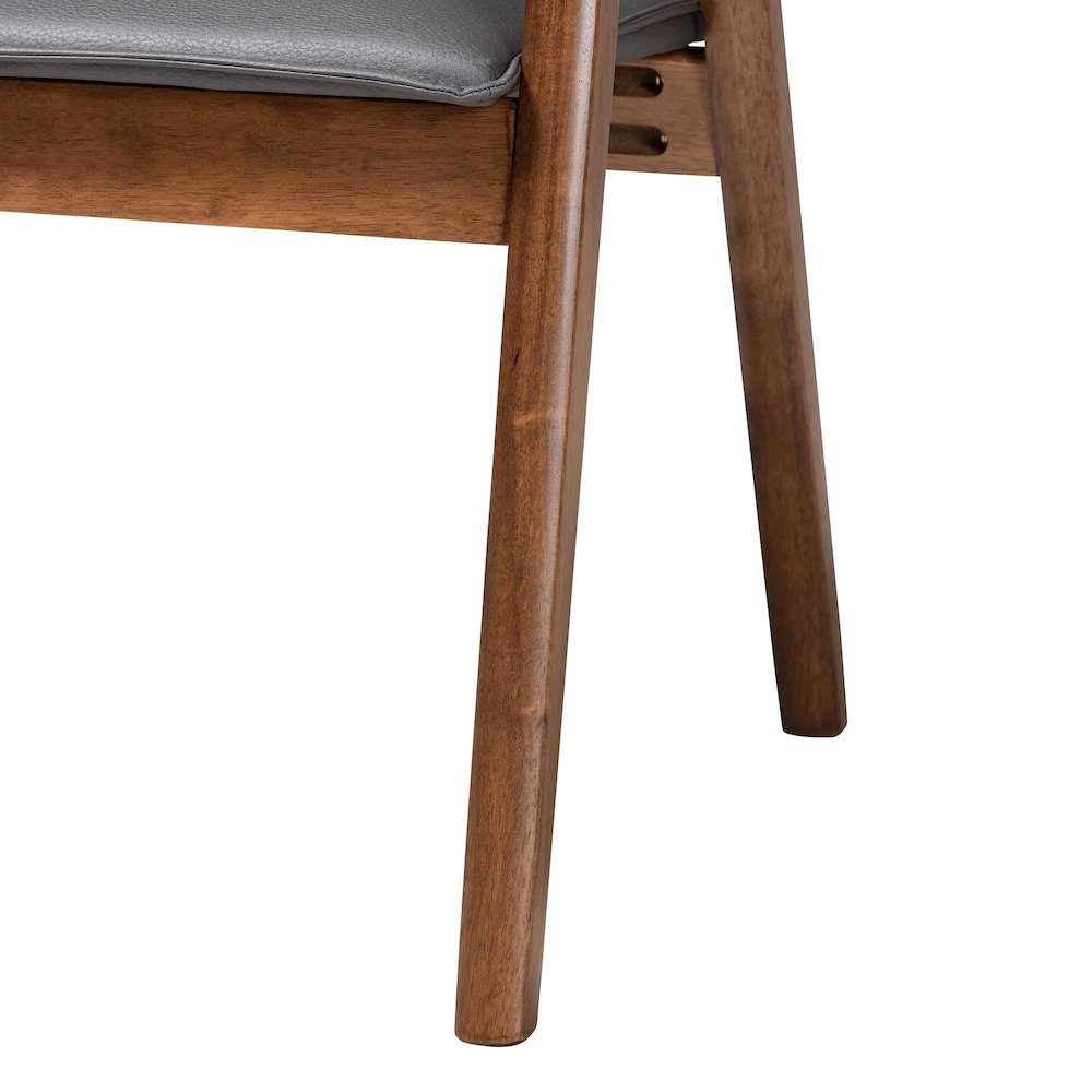 Marcena Modern Grey Imitation Leather and Walnut Brown 2-Piece Dining Chair Set. Picture 3
