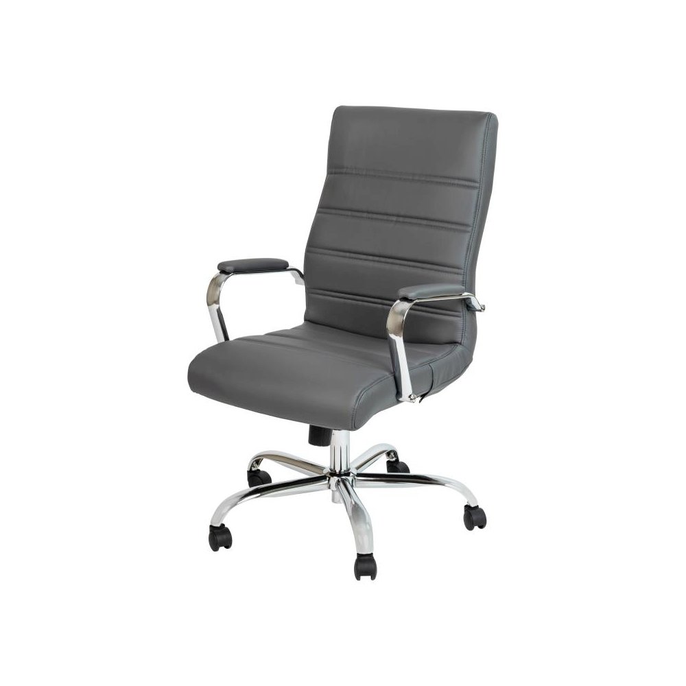 High Back Gray LeatherSoft Executive Swivel Office Chair with Chrome Frame and Arms. Picture 1