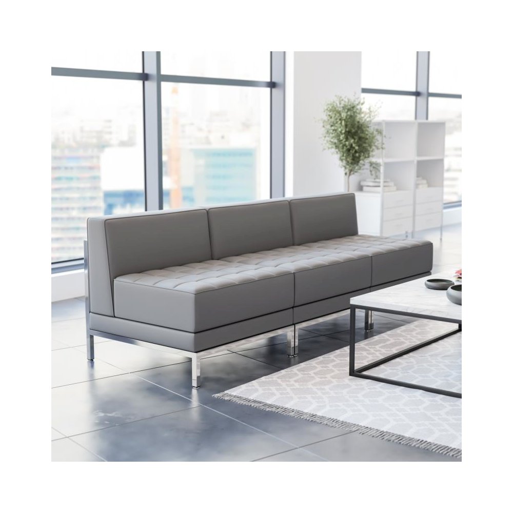 HERCULES Imagination Series 3 Piece Gray LeatherSoft Waiting Room Lounge Set - Reception Bench. Picture 2