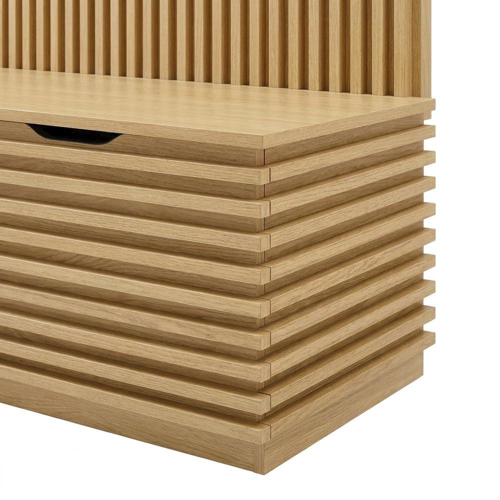Fluted Hall Tree with Storage Bench, Coat Rack & Shoe Storage, Entryway, Oak. Picture 7