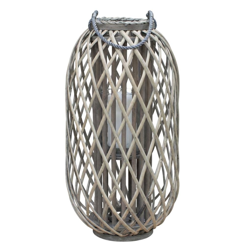 Grey Willow Lantern With Glass - Medium. Picture 1