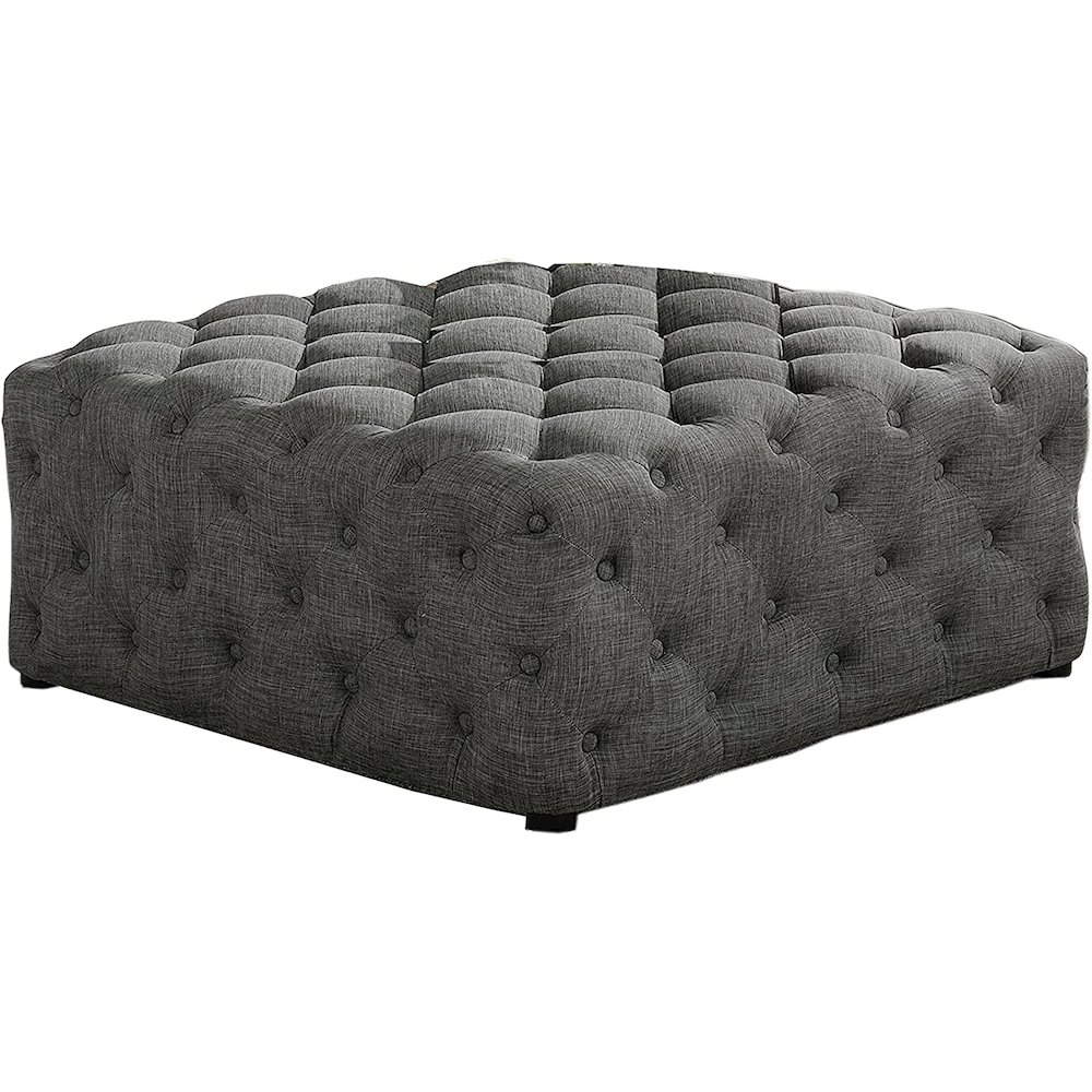 Best Master Furniture Kelly Square Transitional Linen Fabric Ottoman in Gray. Picture 1