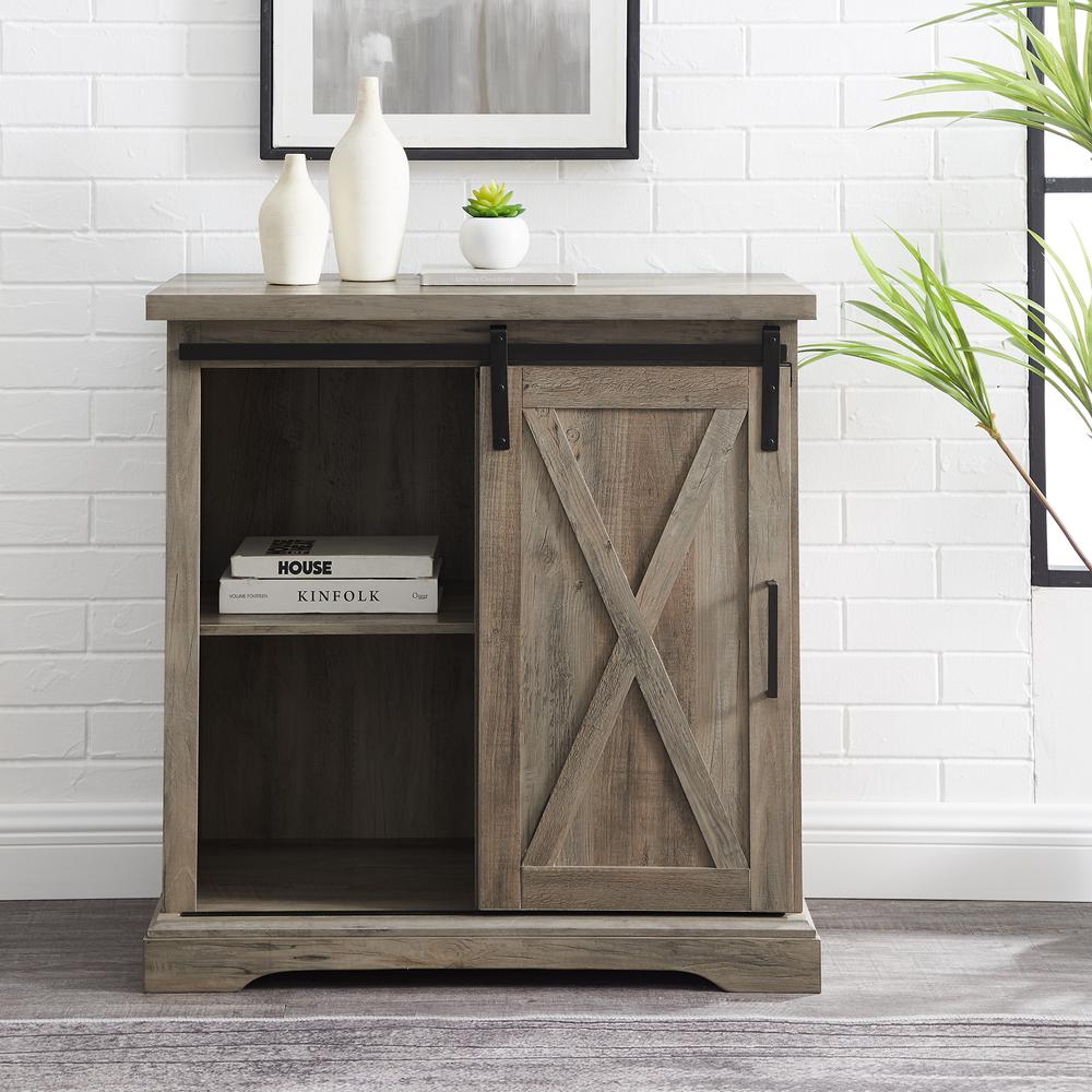 32" Rustic Farmhouse Wood Buffet Cabinet with Sliding Barn Door - Grey Wash. Picture 7