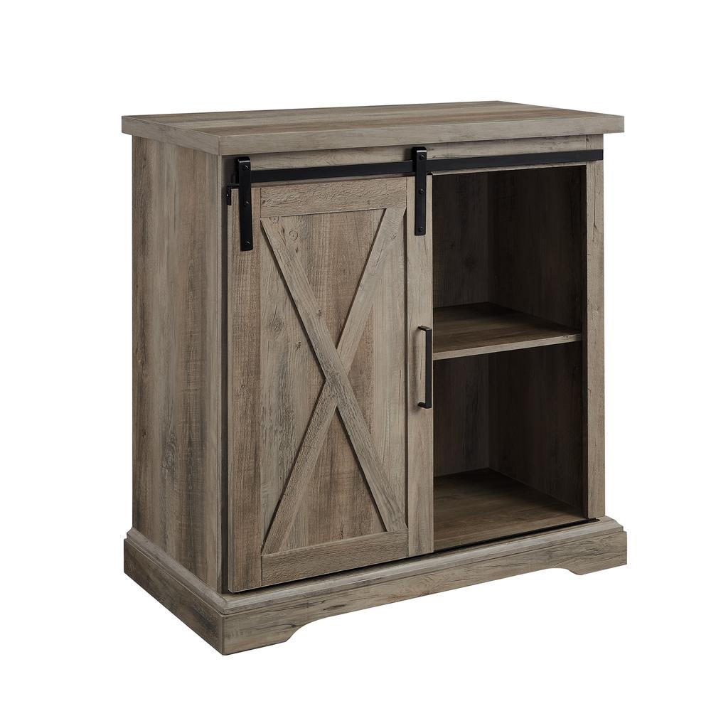 32" Rustic Farmhouse Wood Buffet Cabinet with Sliding Barn Door - Grey Wash. Picture 1