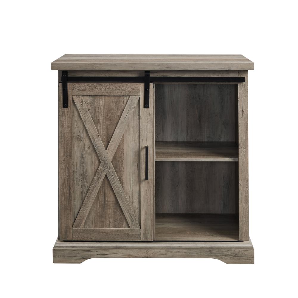 32" Rustic Farmhouse Wood Buffet Cabinet with Sliding Barn Door - Grey Wash. Picture 2