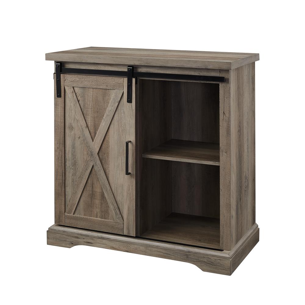 32" Rustic Farmhouse Wood Buffet Cabinet with Sliding Barn Door - Grey Wash. Picture 3